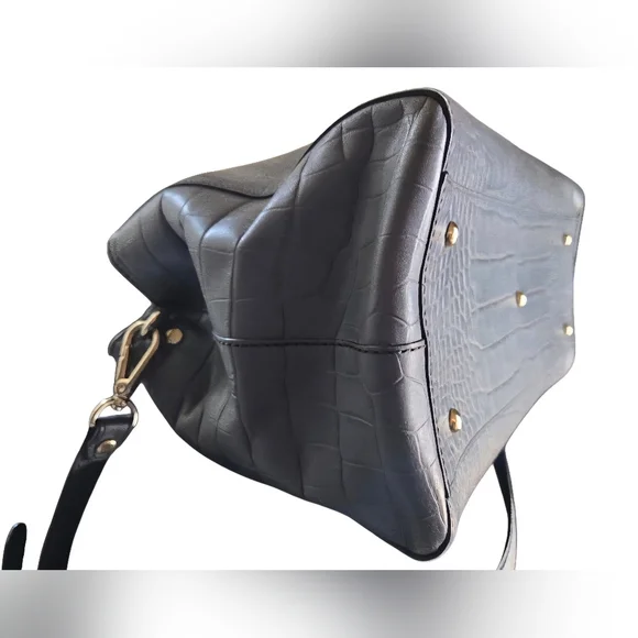 MCM Croc Embossed Gray Leather Large 2 way Satchel T7428 in EUC - Picture 6 of 16